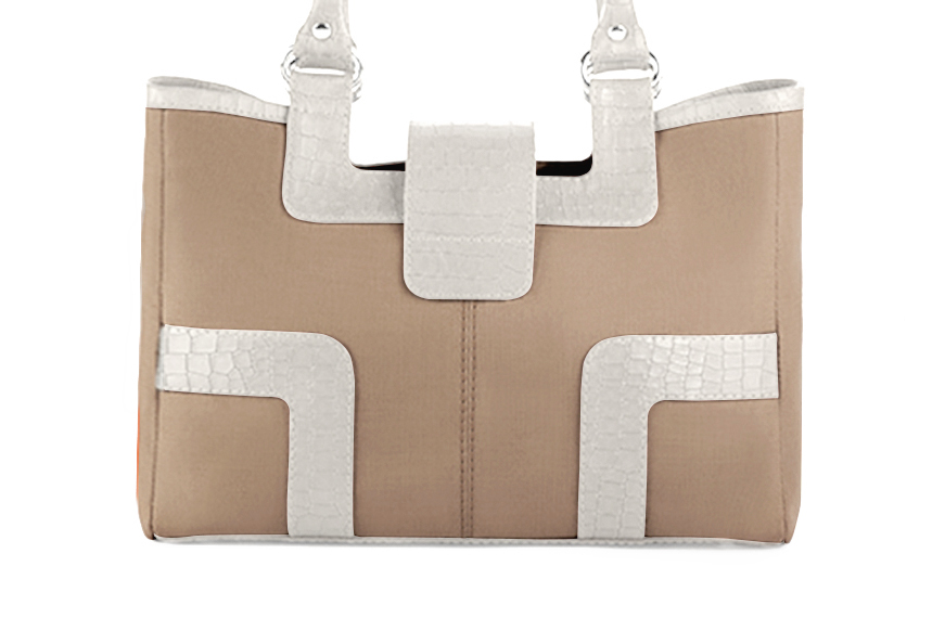 Dress handbag in tan beige and off white leather - Rear view